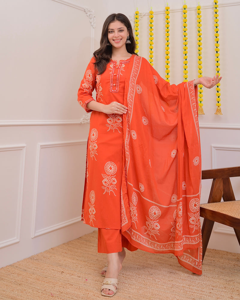 Orange Premium Cotton Mirror Suit