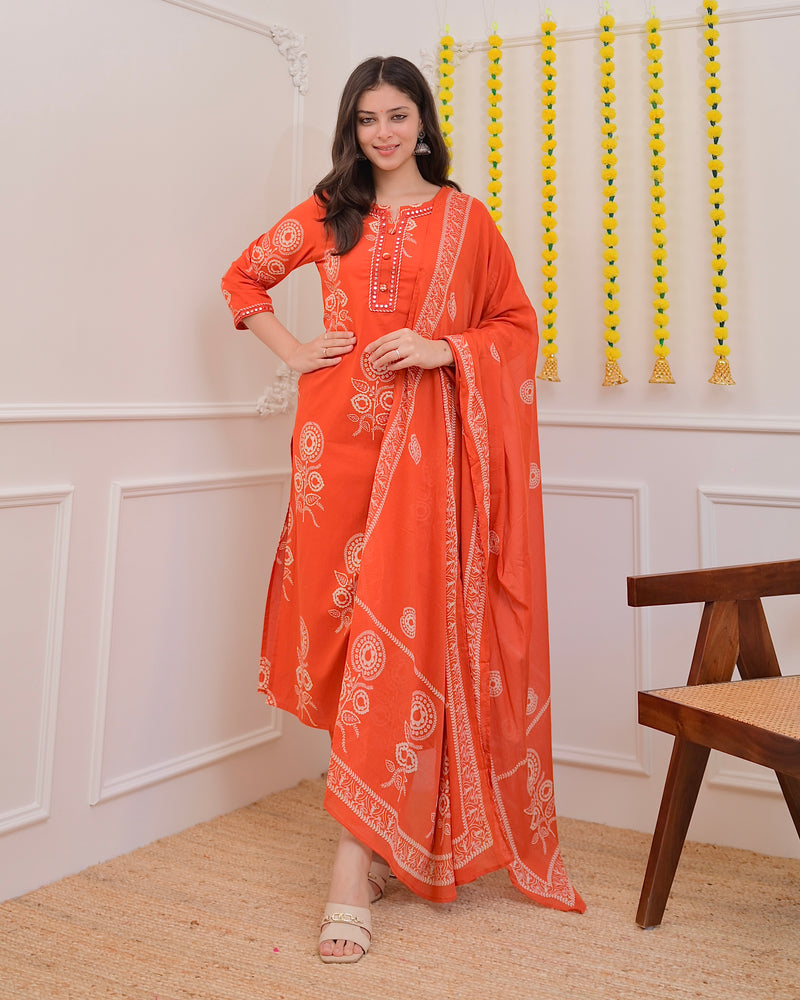 Orange Premium Cotton Mirror Suit