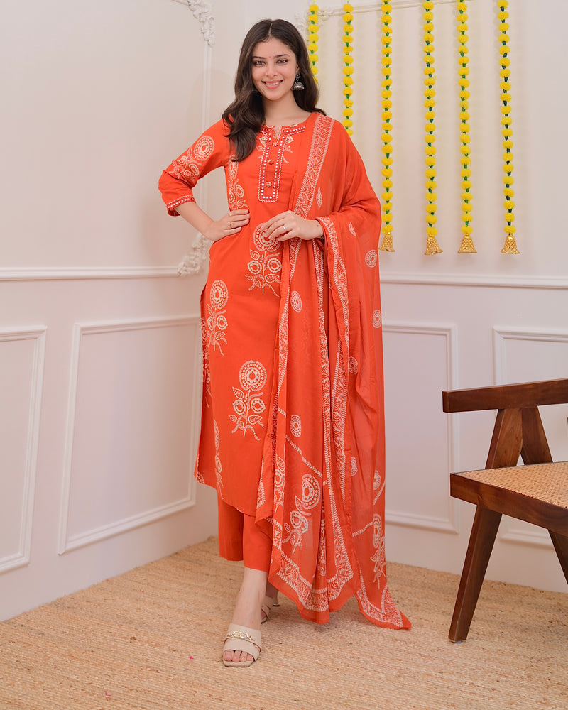 Orange Premium Cotton Mirror Suit