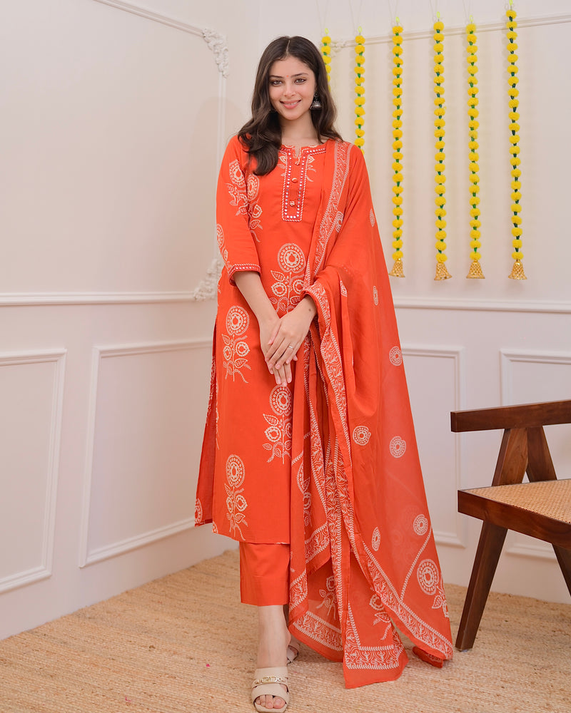 Orange Premium Cotton Mirror Suit