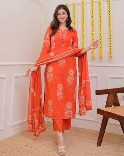 Orange Premium Cotton Mirror Suit