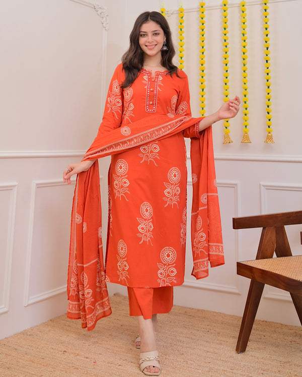 Orange Premium Cotton Mirror Suit