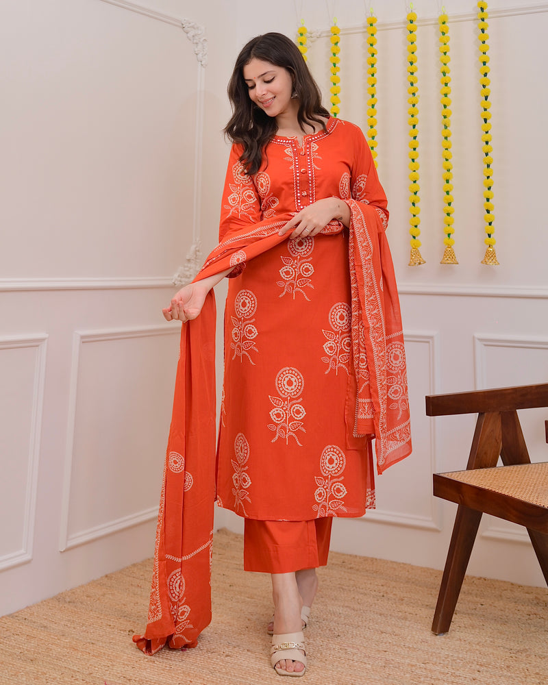 Orange Premium Cotton Mirror Suit