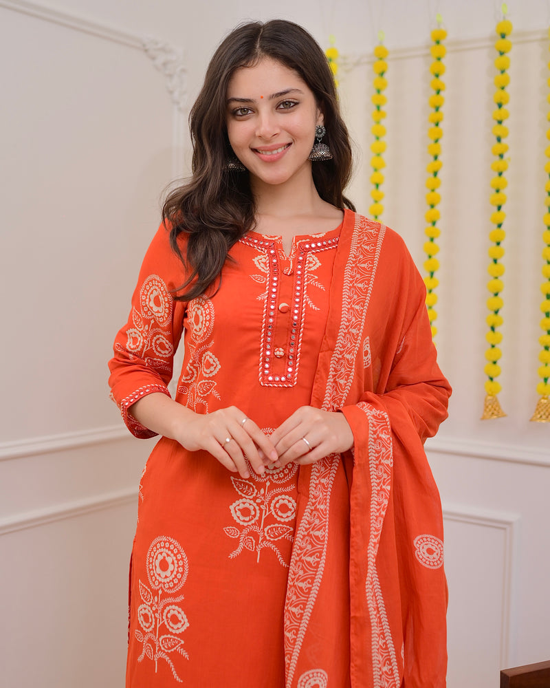Orange Premium Cotton Mirror Suit