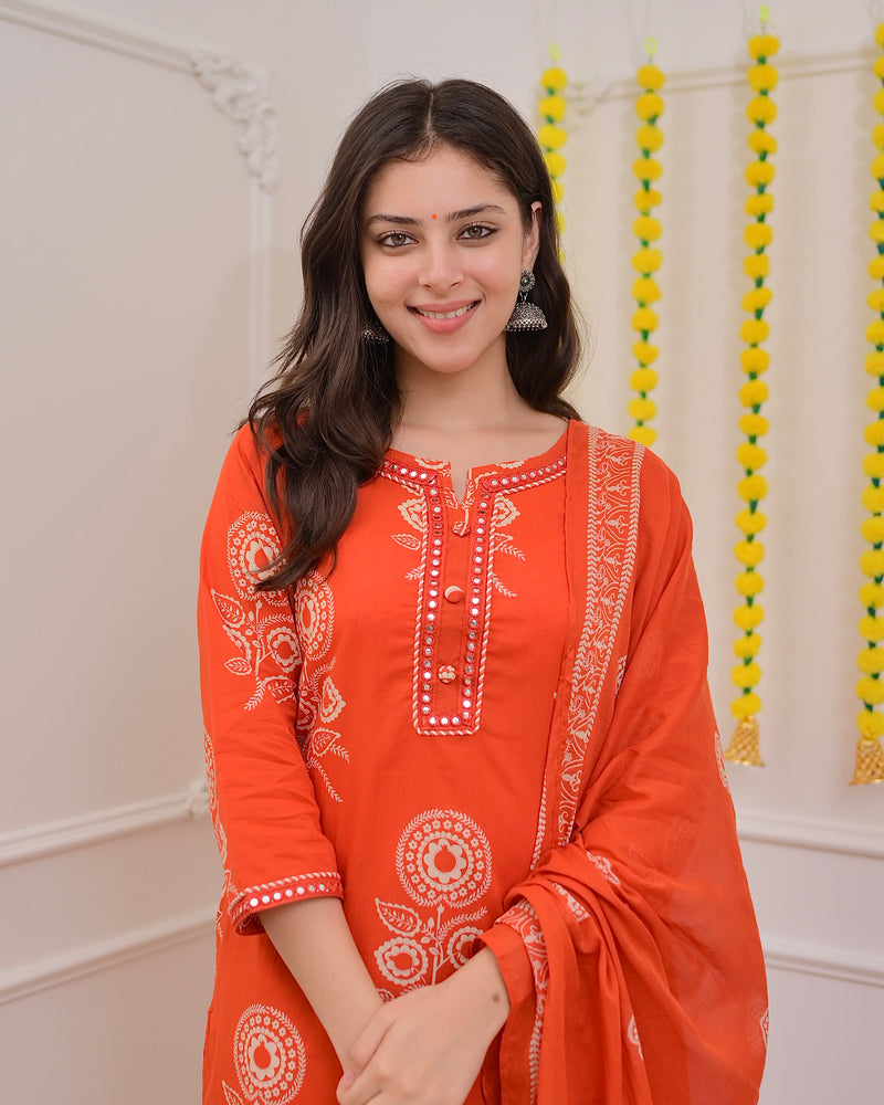 Orange Premium Cotton Mirror Suit
