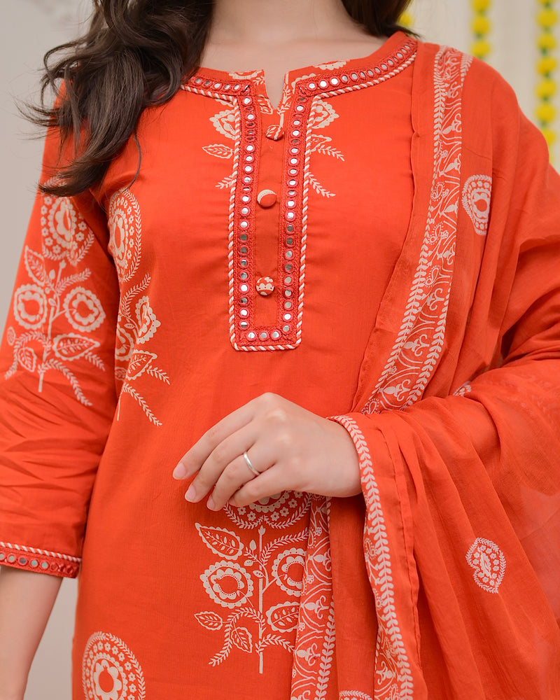 Orange Premium Cotton Mirror Suit