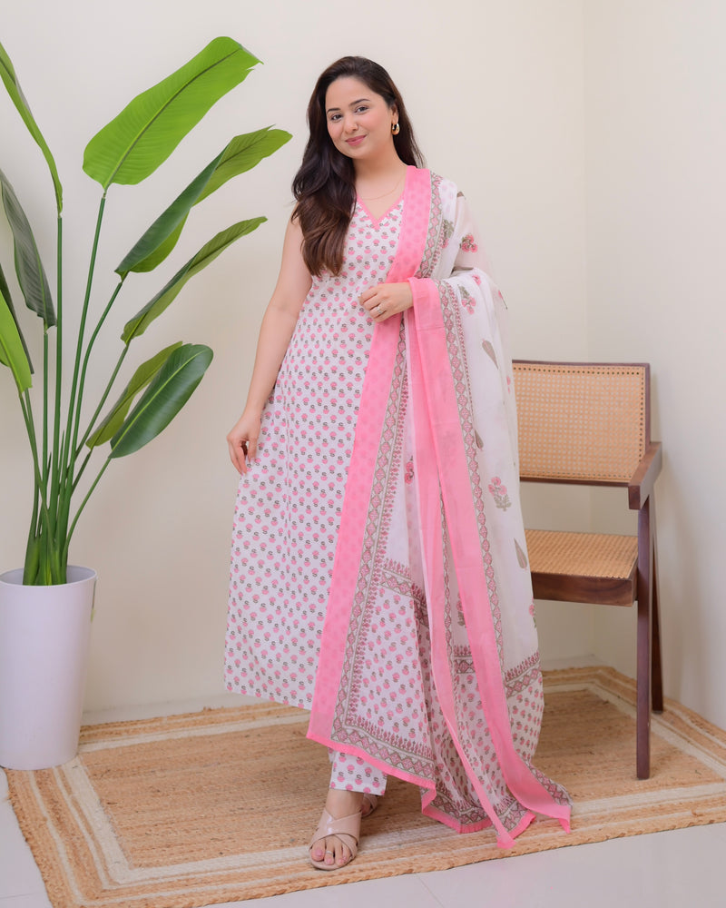 Baby Pink Blooming Mul Cotton Suit