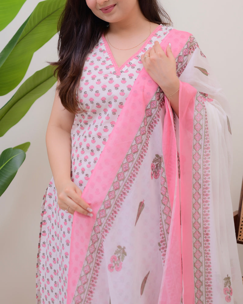 Baby Pink Blooming Mul Cotton Suit