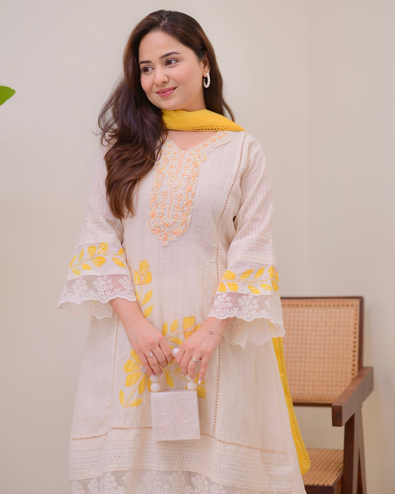 Lemon Bloom Handwork Pakistani Suit