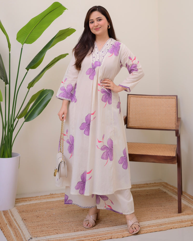 Orchid Mist Cotton A Line Kurta Palazzo Set