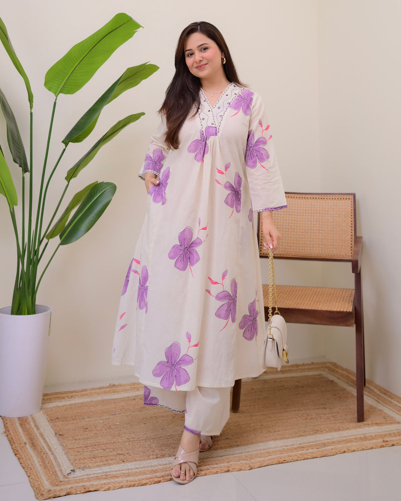 Orchid Mist Cotton A Line Kurta Palazzo Set
