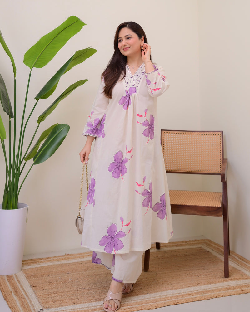 Orchid Mist Cotton A Line Kurta Palazzo Set