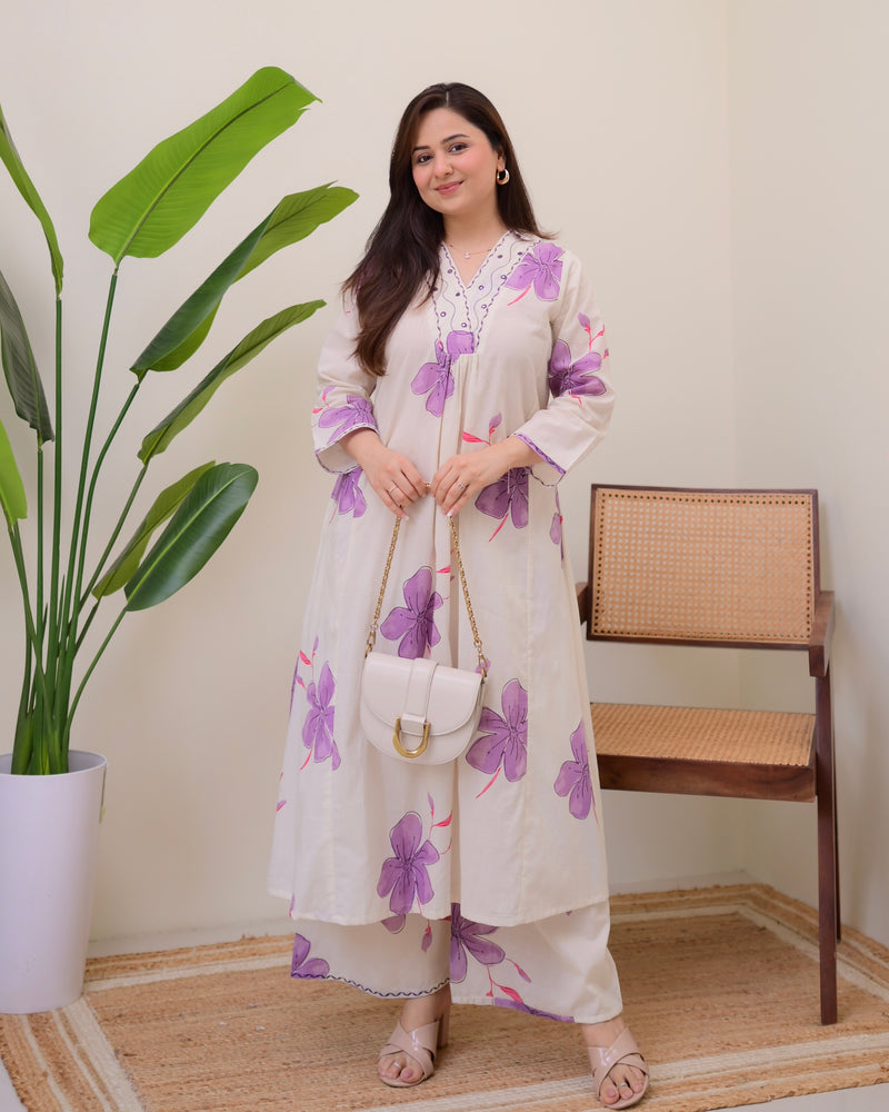 Orchid Mist Cotton A Line Kurta Palazzo Set