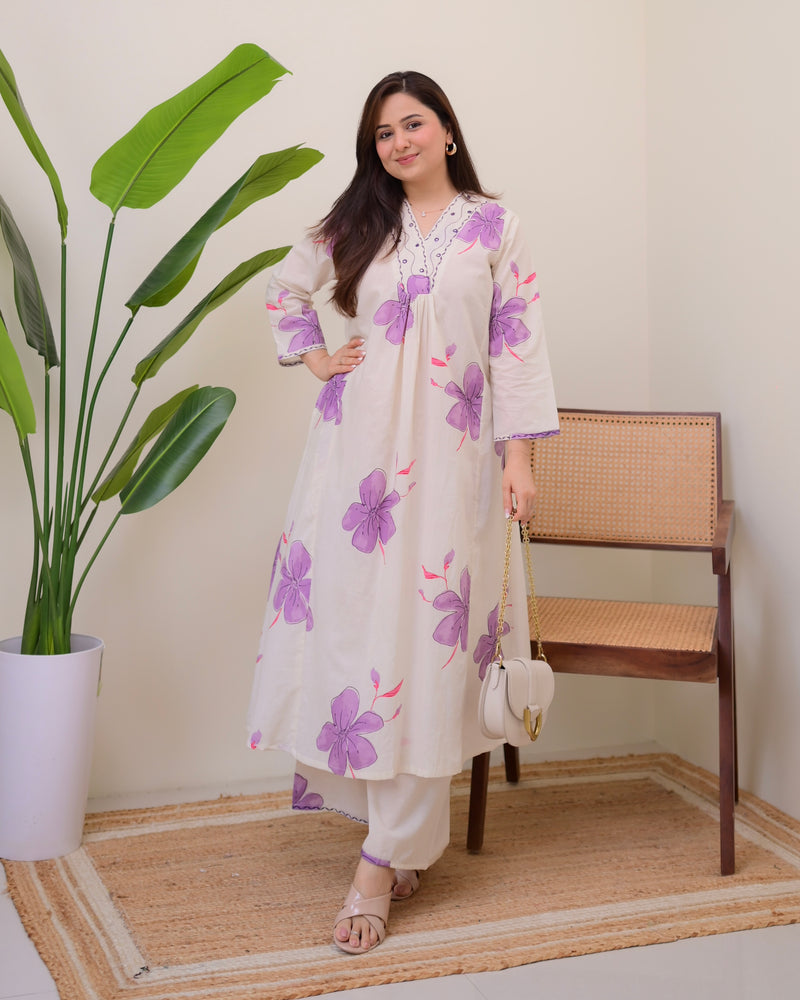 Orchid Mist Cotton A Line Kurta Palazzo Set