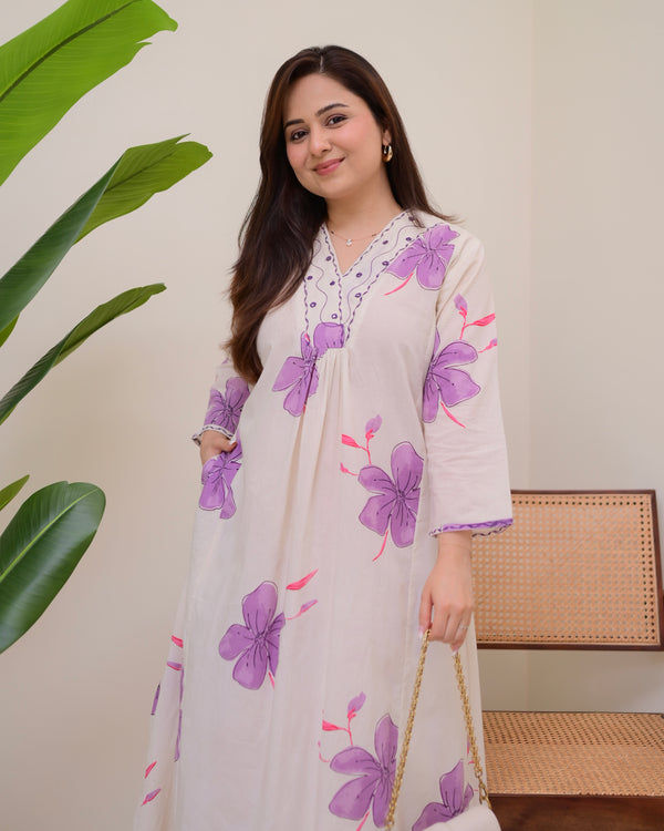 Orchid Mist Cotton A Line Kurta Palazzo Set
