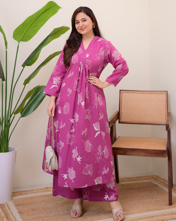 Magenta Muse Cotton A Line Kurta Palazzo Set