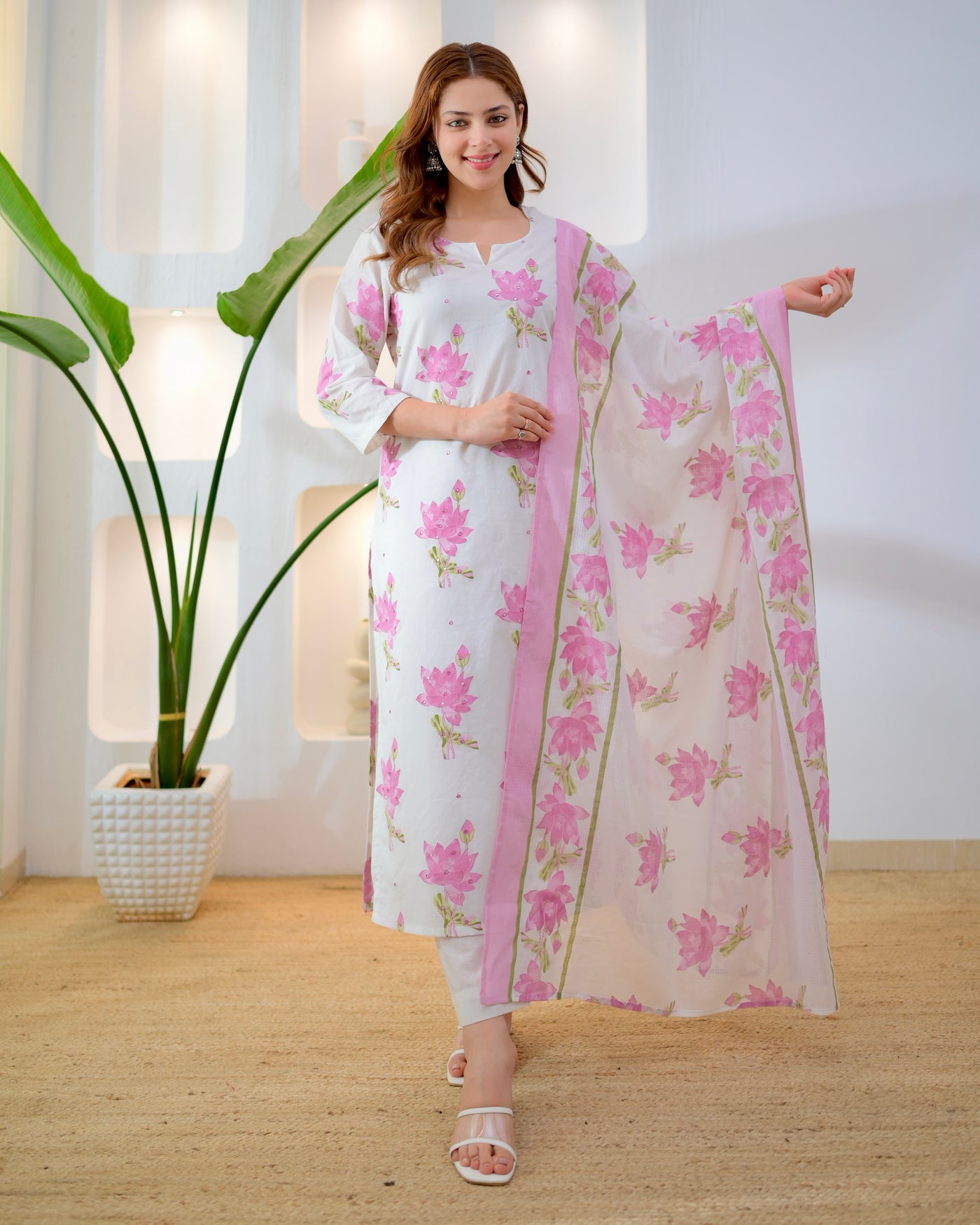 Lilac Lotus Bloom Premium Cotton Suit