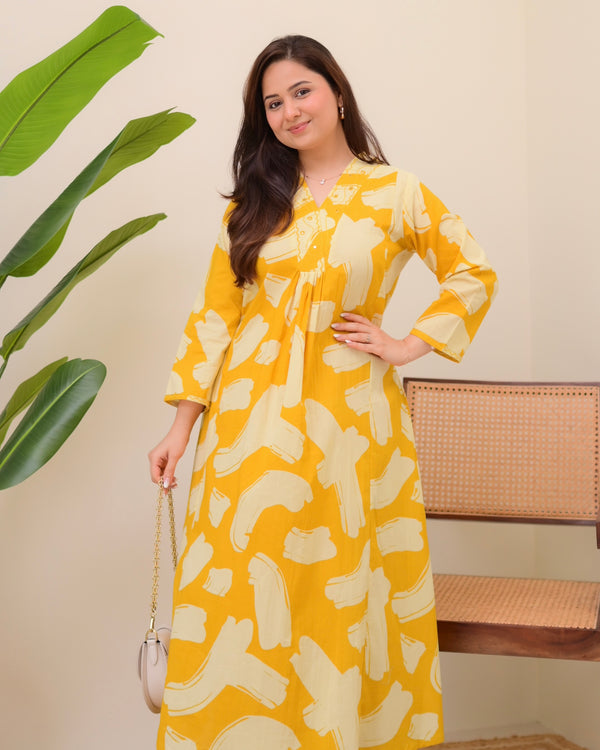 Lemon Zest Cotton A Line Kurta Palazzo Set