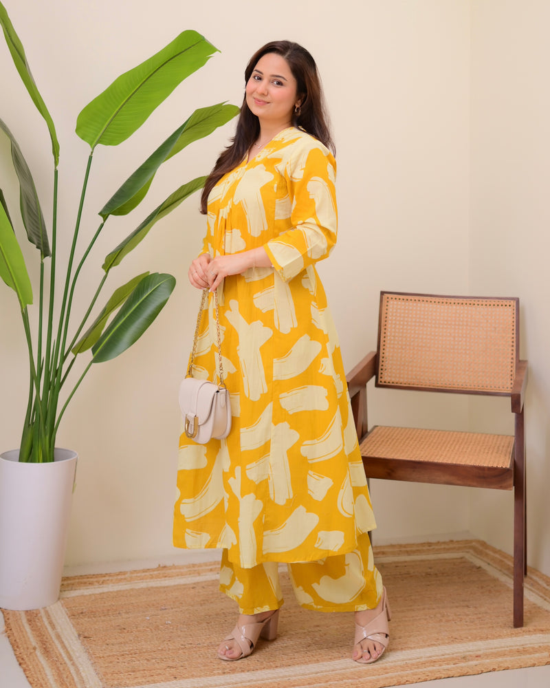 Lemon Zest Cotton A Line Kurta Palazzo Set