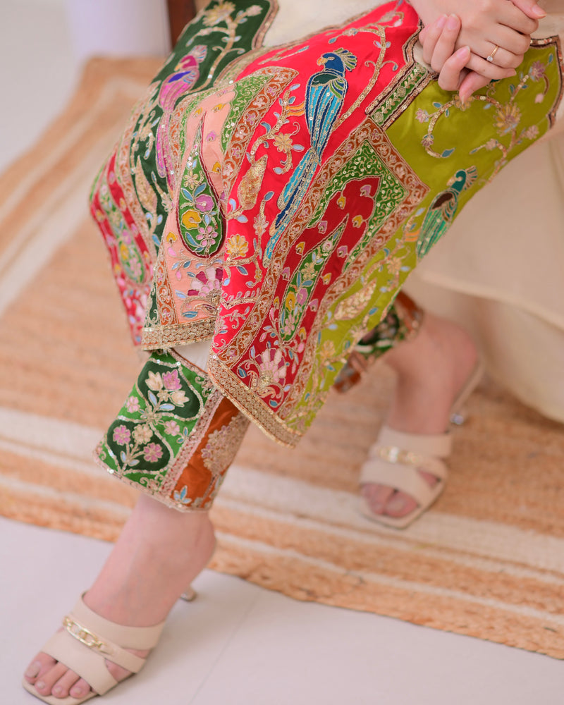Ivory Chanderi Jacquard Handwork Festive Suit