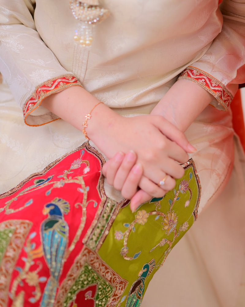 Ivory Chanderi Jacquard Handwork Festive Suit