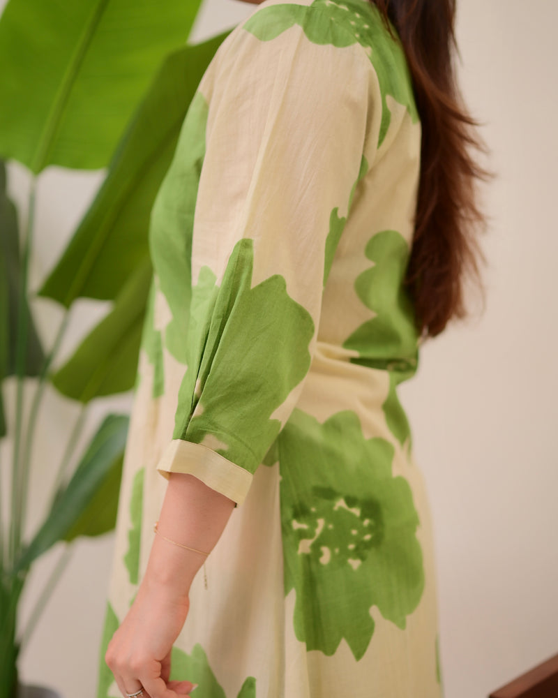 Olive Bloom Cotton A Line Kurta Palazzo Set
