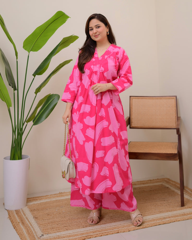 Candy Bloom Cotton A Line Kurta Palazzo Set