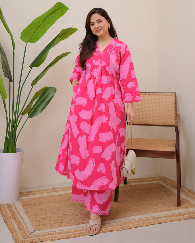 Candy Bloom Cotton A Line Kurta Palazzo Set