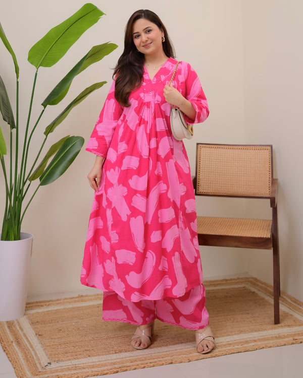 Candy Bloom Cotton A Line Kurta Palazzo Set
