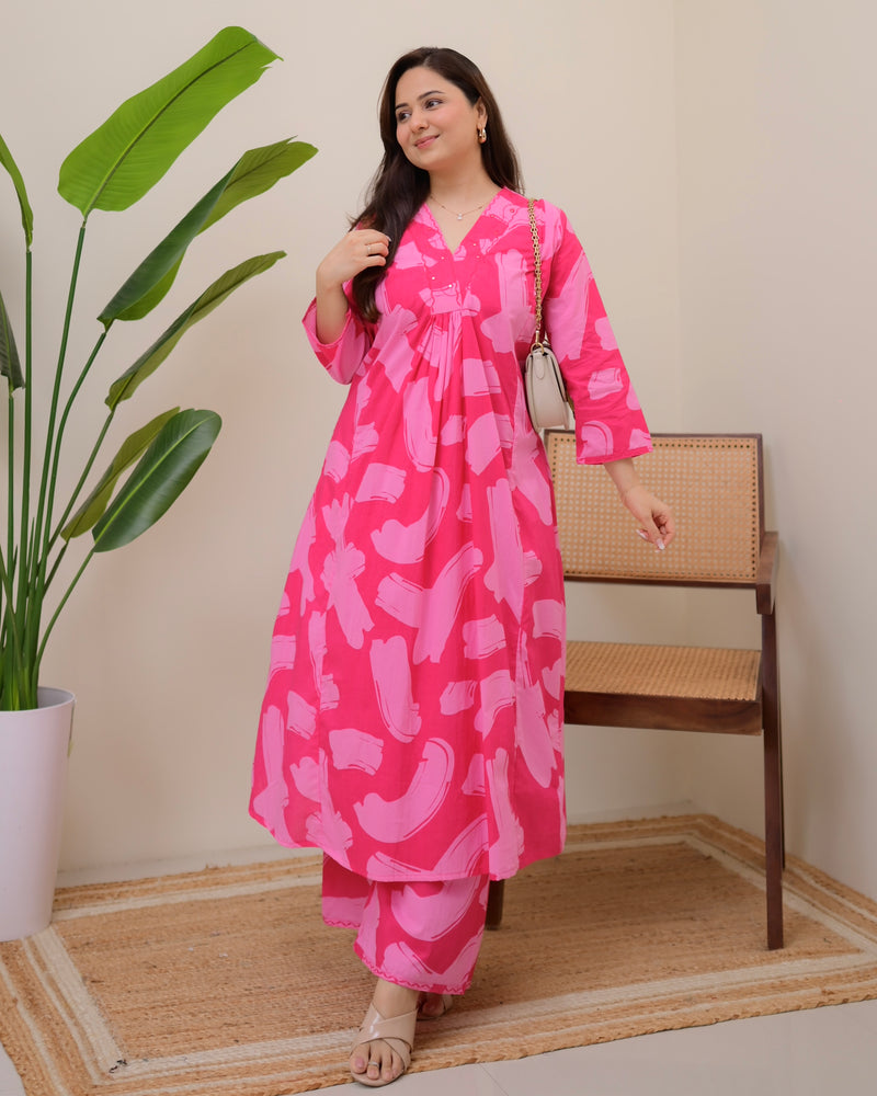 Candy Bloom Cotton A Line Kurta Palazzo Set