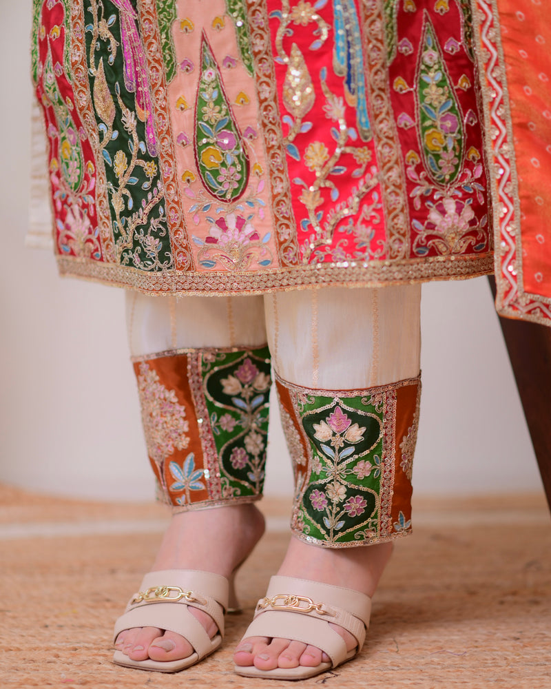 Ivory Chanderi Jacquard Handwork Festive Suit