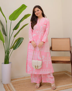 Blush Blossom Cotton A Line Kurta Palazzo Set