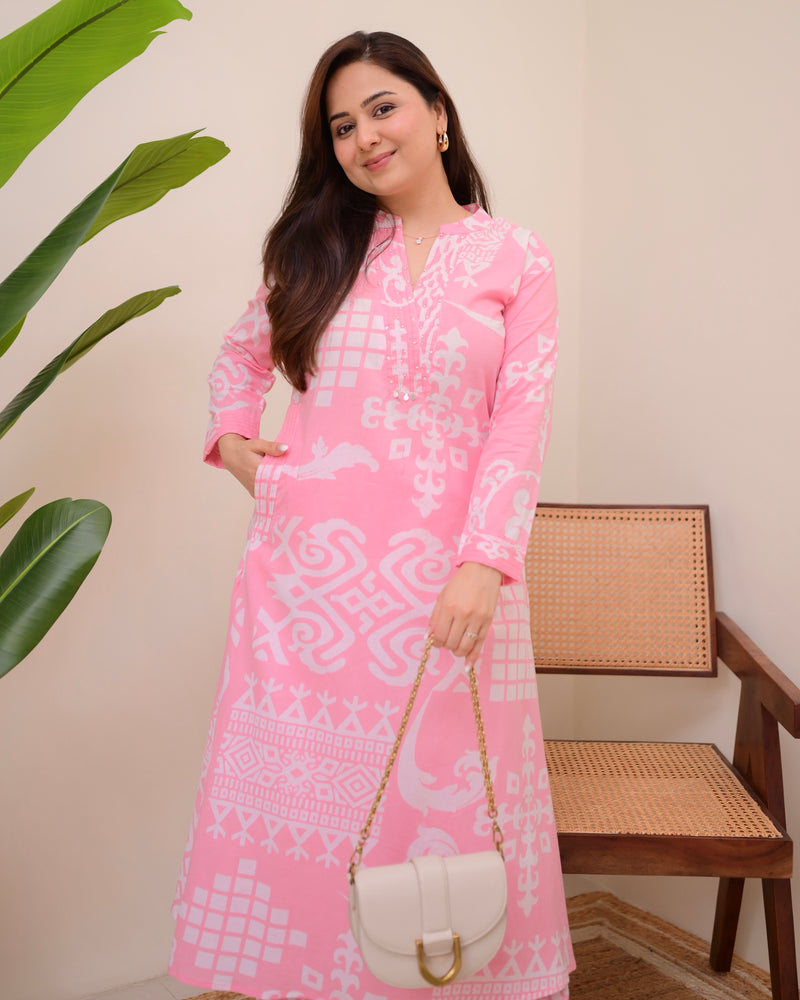 Blush Blossom Cotton A Line Kurta Palazzo Set