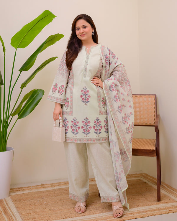 Mint Muse Floral Pakistani Linen Suit