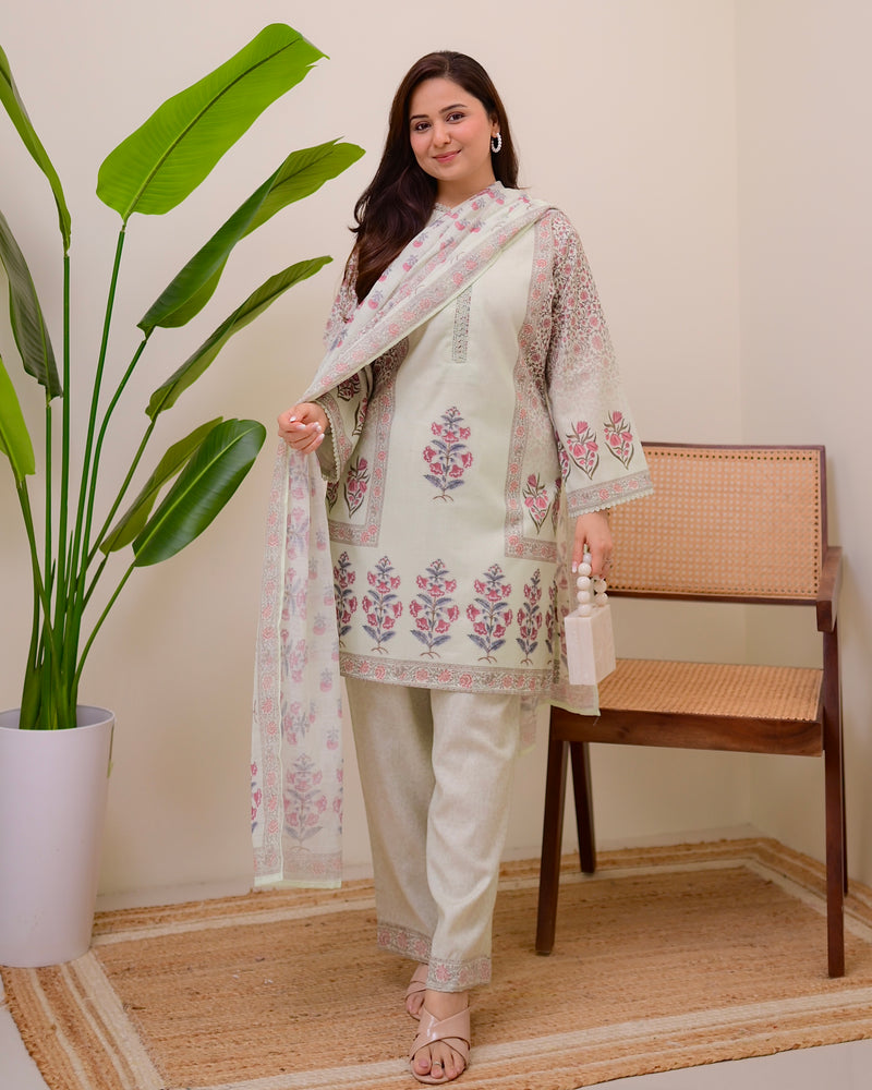 Mint Muse Floral Pakistani Linen Suit