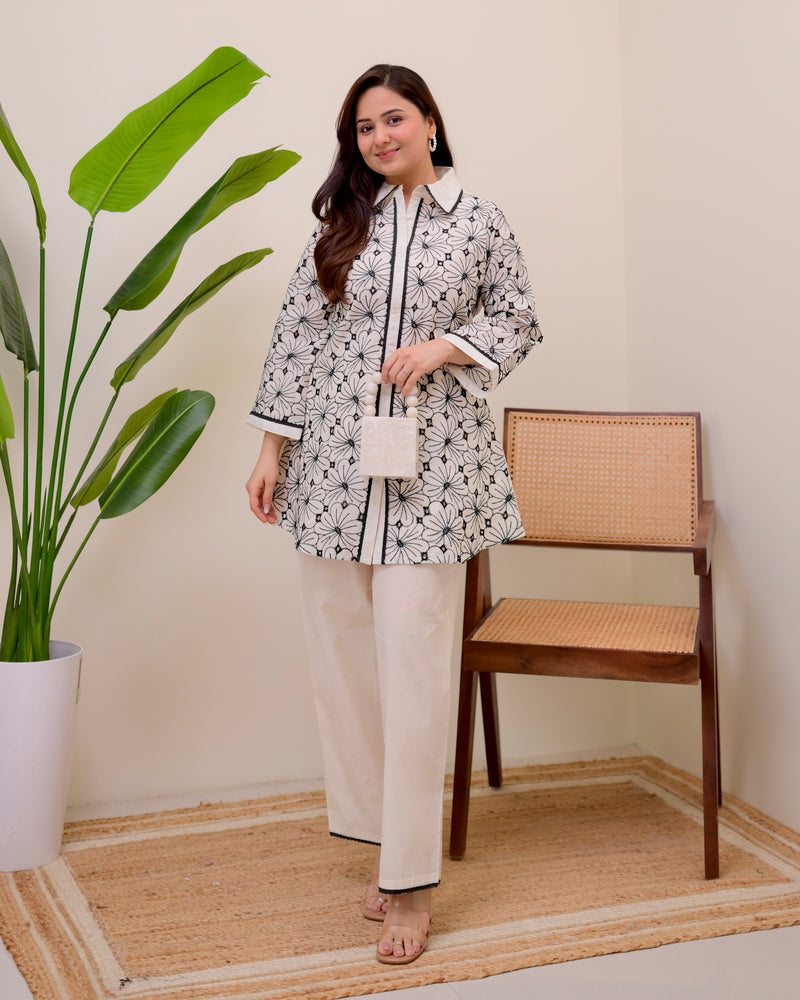 Monochrome Threaded Bloom Classic Cotton Co-ord