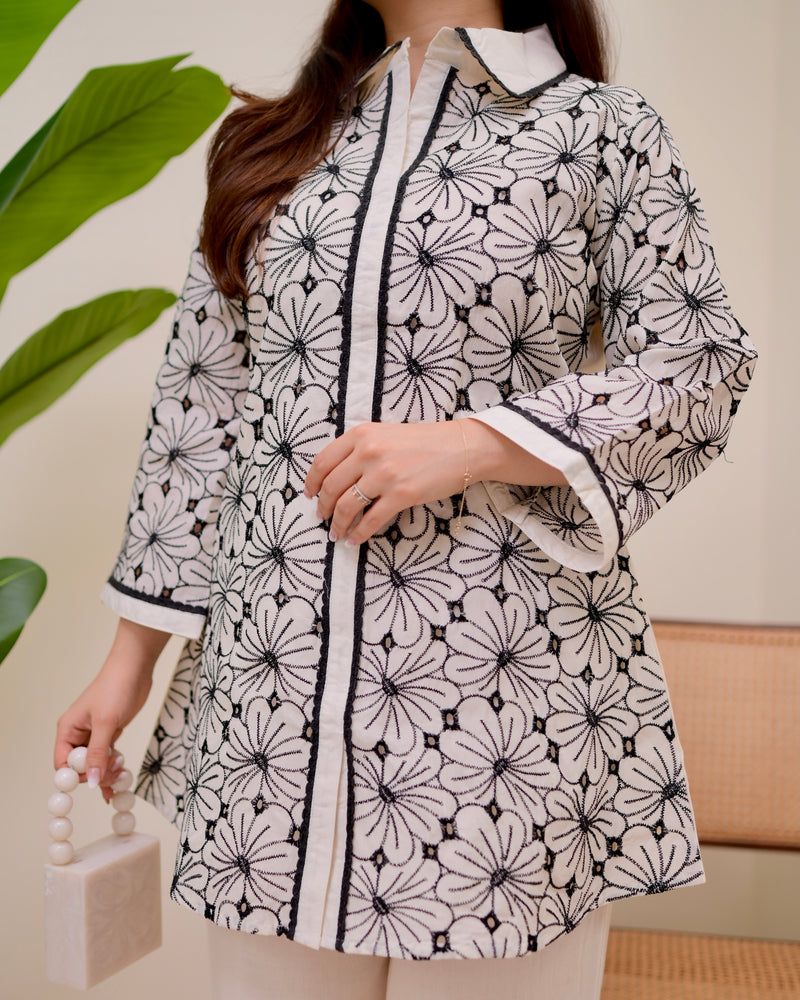Monochrome Threaded Bloom Classic Cotton Co-ord