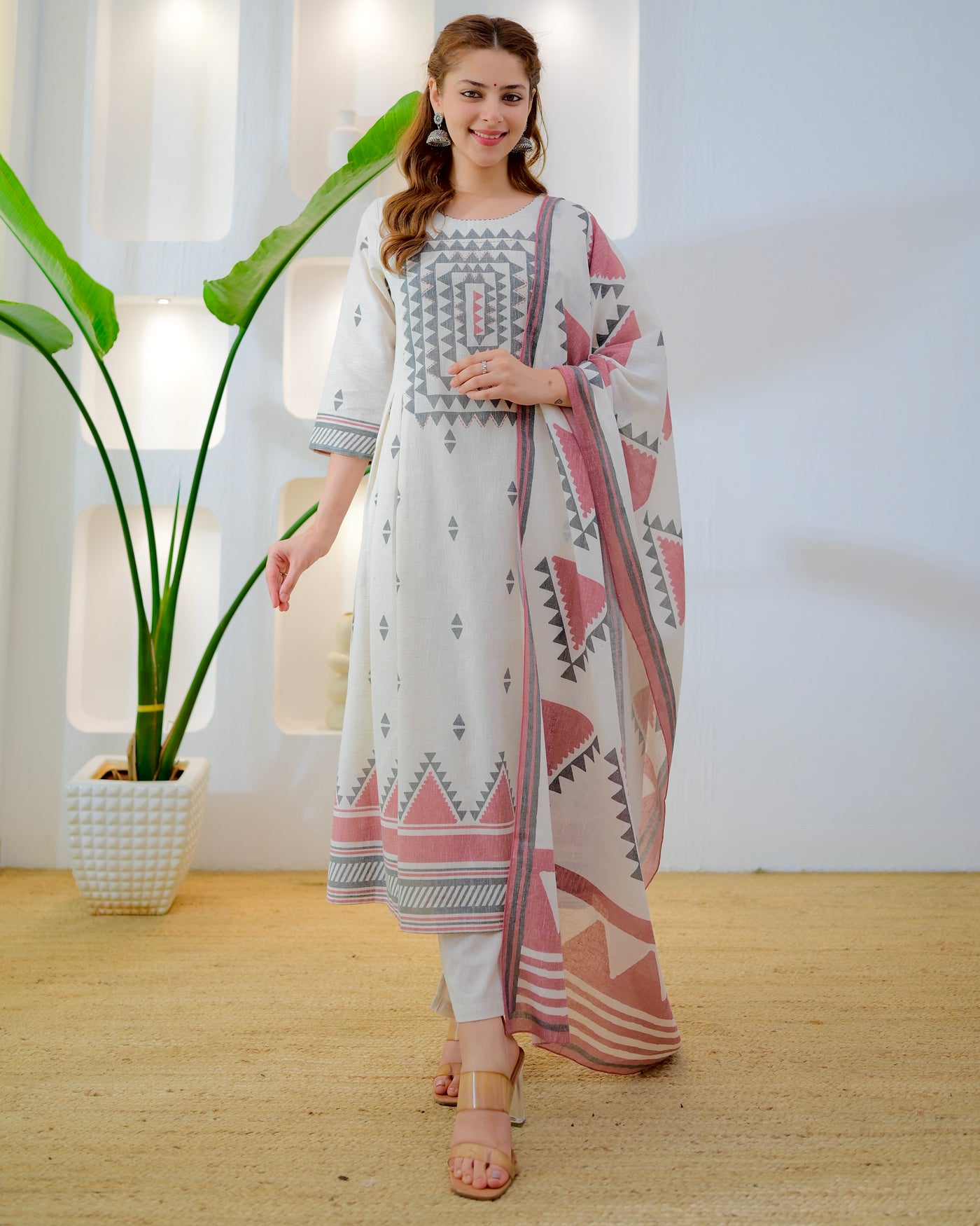 Ivory Blush Grey Muse Cotton A Line Suit