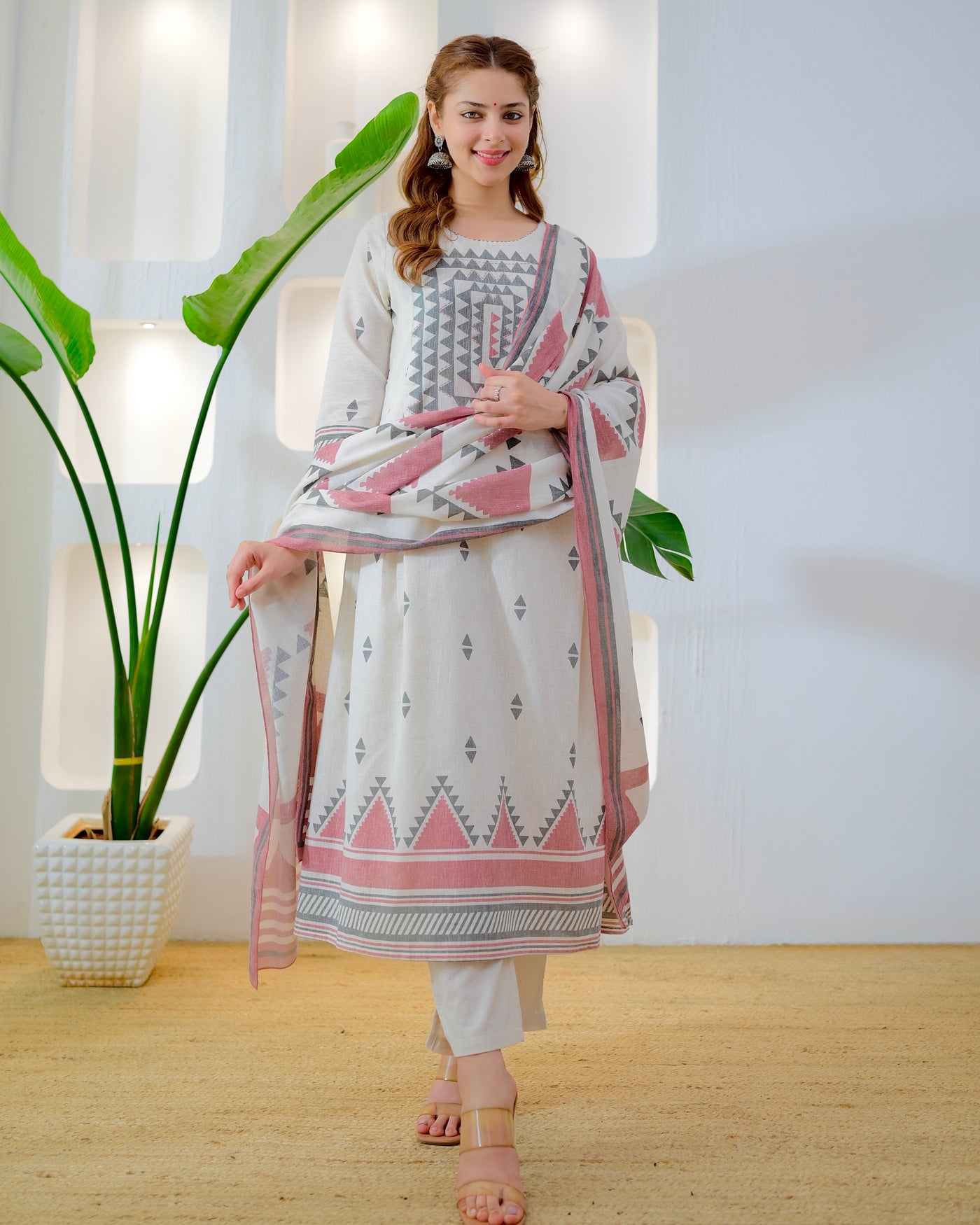 Ivory Blush Grey Muse Cotton A Line Suit