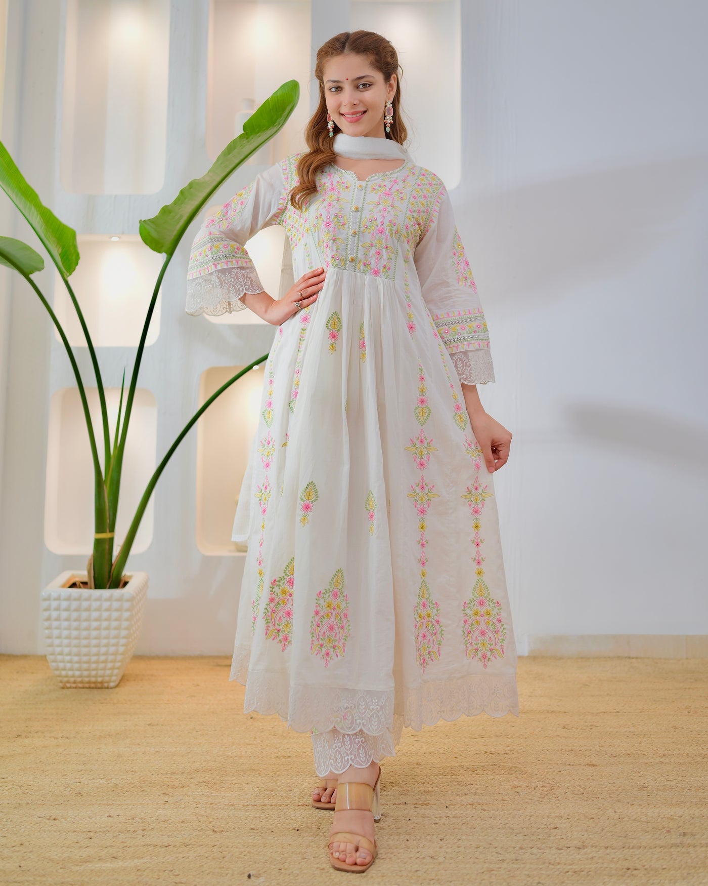Ivory Sukoon Mul Cotton Threadwork A Lline Suit