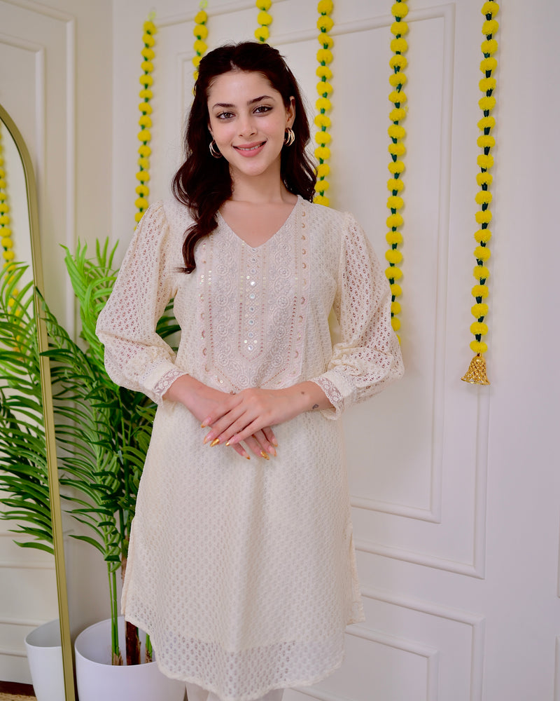 Ivory Schiffli Threadwork Pakistani Co-ord