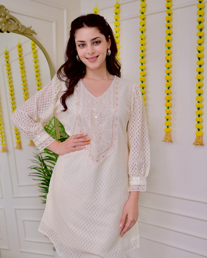 Ivory Schiffli Threadwork Pakistani Co-ord