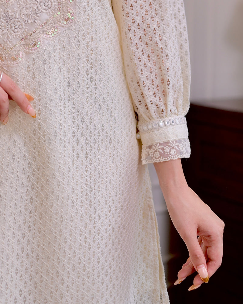 Ivory Schiffli Threadwork Pakistani Co-ord