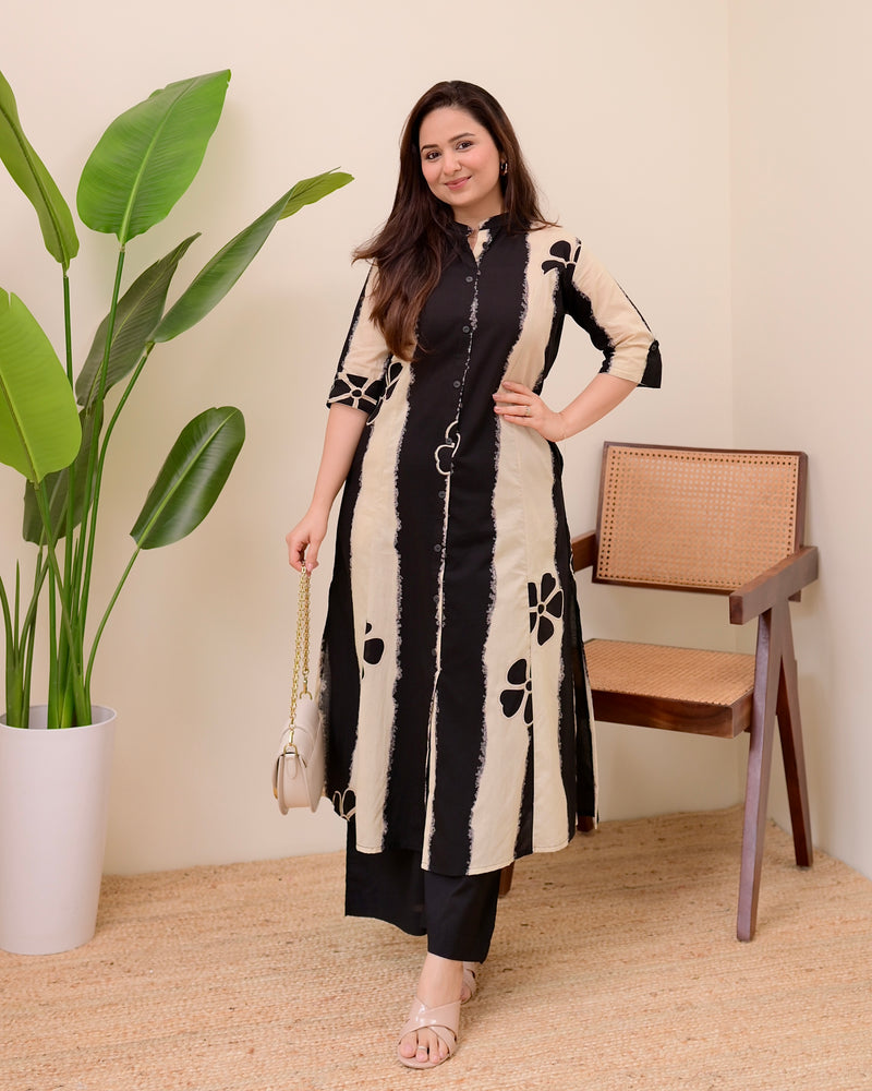 Black Ivory Tie Dye Cotton Kurta Palazzo Set