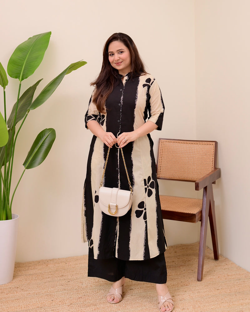 Black Ivory Tie Dye Cotton Kurta Palazzo Set