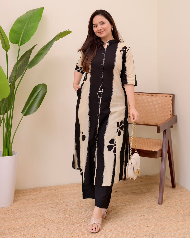 Black Ivory Tie Dye Cotton Kurta Palazzo Set