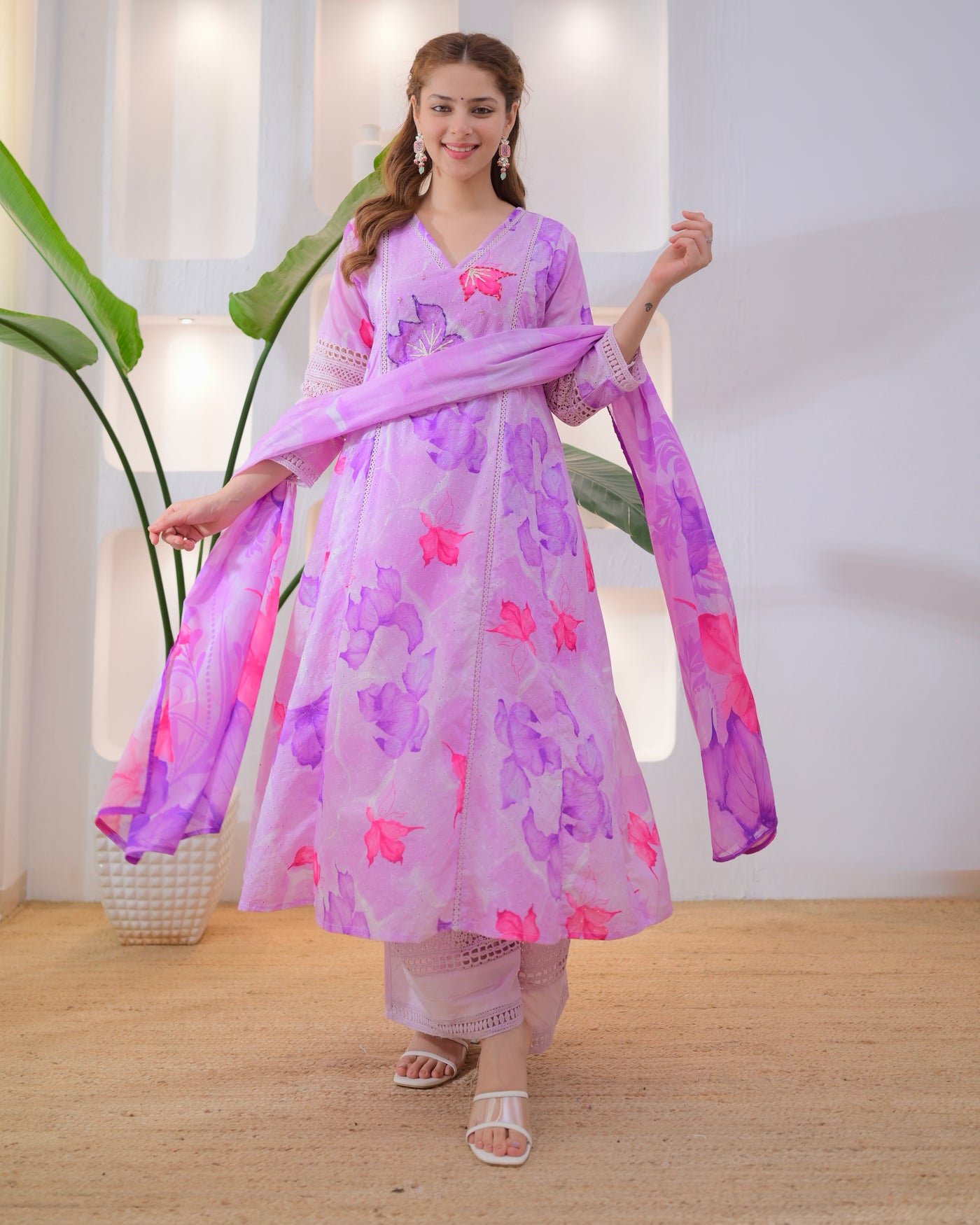 Lavender Bloom Grace Schiffli Pakistani A Line Suit