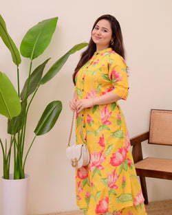 Yellow Lotus Cotton Kurta Palazzo Set