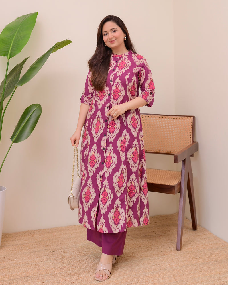 Magenta Baroque Cotton Kurta Palazzo Set