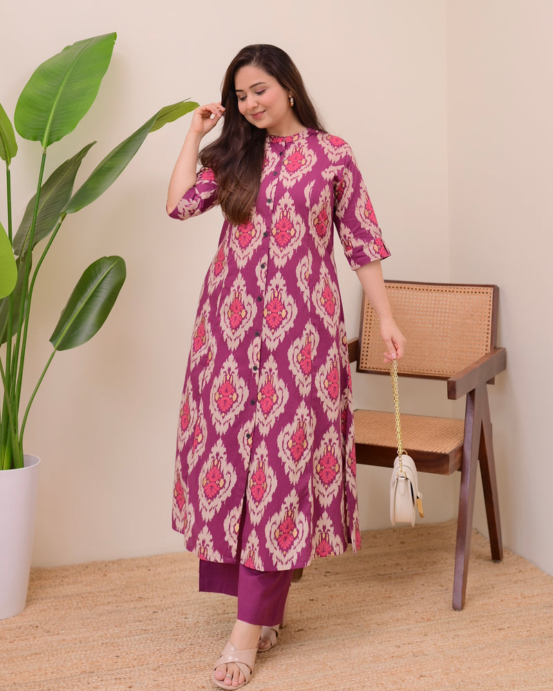 Magenta Baroque Cotton Kurta Palazzo Set